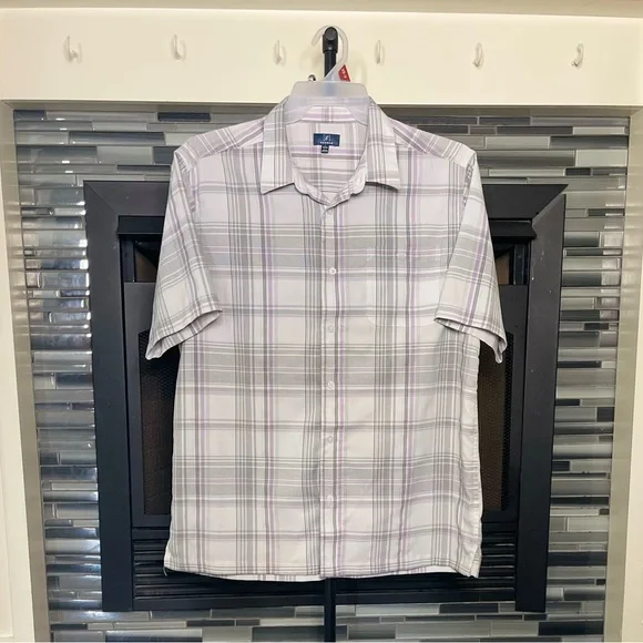 Mens George Plaid Button Up T-Shirt Short Sleeve, Size L - Picture 3 of 5